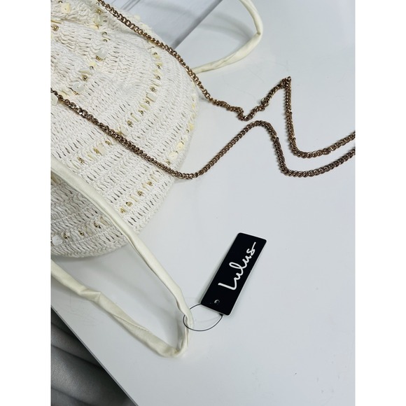 Lulus Beach Cream Beaded Woven Bucket Crossbody Bag With Adjustable Drawstrings - Picture 8 of 13